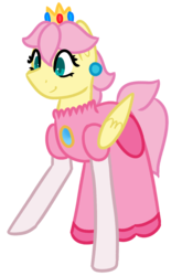Size: 935x1419 | Tagged: safe, artist:azure-quill, fluttershy, pony, g4, clothes, cosplay, costume, dress, female, flutterpeach, princess peach, simple background, solo, super mario bros., transparent background