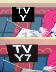 Size: 360x456 | Tagged: safe, screencap, pinkie pie, equestria girls, equestria girls specials, g4, my little pony equestria girls: dance magic, change, comparison, cropped, tv rating, tv-y, tv-y7