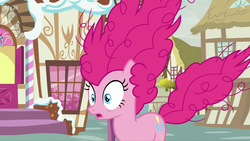 Size: 2208x1242 | Tagged: safe, screencap, pinkie pie, g4, honest apple, big hair, open mouth, shocked