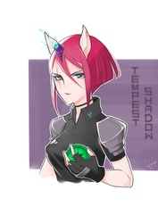 Size: 2480x3507 | Tagged: safe, artist:lalala, tempest shadow, human, g4, my little pony: the movie, broken horn, clothes, eye scar, female, high res, horn, humanized, looking at you, scar, solo