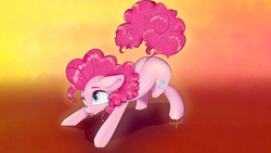 Size: 3840x2160 | Tagged: safe, artist:labglab, pinkie pie, earth pony, pony, rcf community, g4, abstract background, female, floppy ears, high res, mare, solo, tongue out