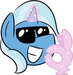 Size: 387x396 | Tagged: safe, artist:glimglam, trixie, pony, unicorn, g4, emoji, emote, emoticon, female, grin, magic, ok hand sign, simple background, smiling, solo, sunglasses, transparent background, 👌, 😎