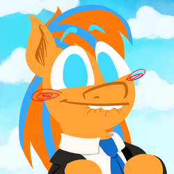 Size: 550x550 | Tagged: safe, artist:alittleofsomething, oc, oc only, oc:cold front, pegasus, pony, blushing, clothes, cloud, happy, lineless, lip bite, looking at you, necktie, sky, smiling, solo, suit