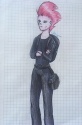 Size: 2652x4032 | Tagged: safe, artist:clefsignsketcher, tempest shadow, human, g4, my little pony: the movie, backpack, bag, belt, eye scar, female, graph paper, humanized, lined paper, scar, solo, traditional art