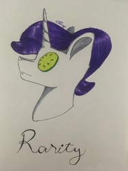 Size: 3024x4032 | Tagged: safe, artist:clefsignsketcher, rarity, pony, unicorn, g4, bust, cucumber, female, food, mare, solo, traditional art