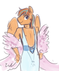 Size: 768x922 | Tagged: safe, artist:mrscurlystyles, oc, oc only, oc:cold front, pegasus, anthro, clothes, crossdressing, dress, hand, male, nipples, nudity, simple background, solo, white background