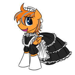 Size: 2000x2000 | Tagged: safe, artist:thegamefilmguruman, oc, oc only, oc:cold front, pegasus, pony, apron, bonnet, clothes, crossdressing, dress, high res, looking at you, maid, open mouth, petticoat, smiling, solo