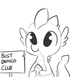 Size: 1650x1650 | Tagged: safe, artist:tjpones, spike, dragon, g4, baby, baby dragon, cute, daaaaaaaaaaaw, fangs, gem, grayscale, male, monochrome, sign, simple background, solo, spikabetes, spikelove, text, white background