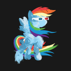 Size: 630x630 | Tagged: artist needed, safe, rainbow dash, pegasus, pony, g4, 3d glasses, dark background, design, female, shirt design, simple background, solo