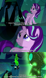 Size: 1110x1873 | Tagged: safe, edit, edited screencap, screencap, queen chrysalis, starlight glimmer, thorax, changeling, changeling queen, pony, unicorn, g4, to where and back again, comic, dialogue, dragon ball, dragon ball super, evil, female, freeza, glowing horn, horn, magic, male, mare, parody, reference, screencap comic, telekinesis, text
