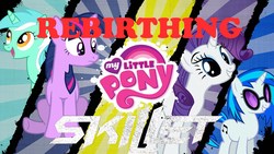 Size: 1920x1080 | Tagged: safe, dj pon-3, lyra heartstrings, rarity, twilight sparkle, vinyl scratch, g4, my little pony logo, skillet (band)