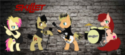 Size: 1024x450 | Tagged: safe, artist:mothwing806, pony, drums, guitar, microphone, musical instrument, ponified, skillet (band)