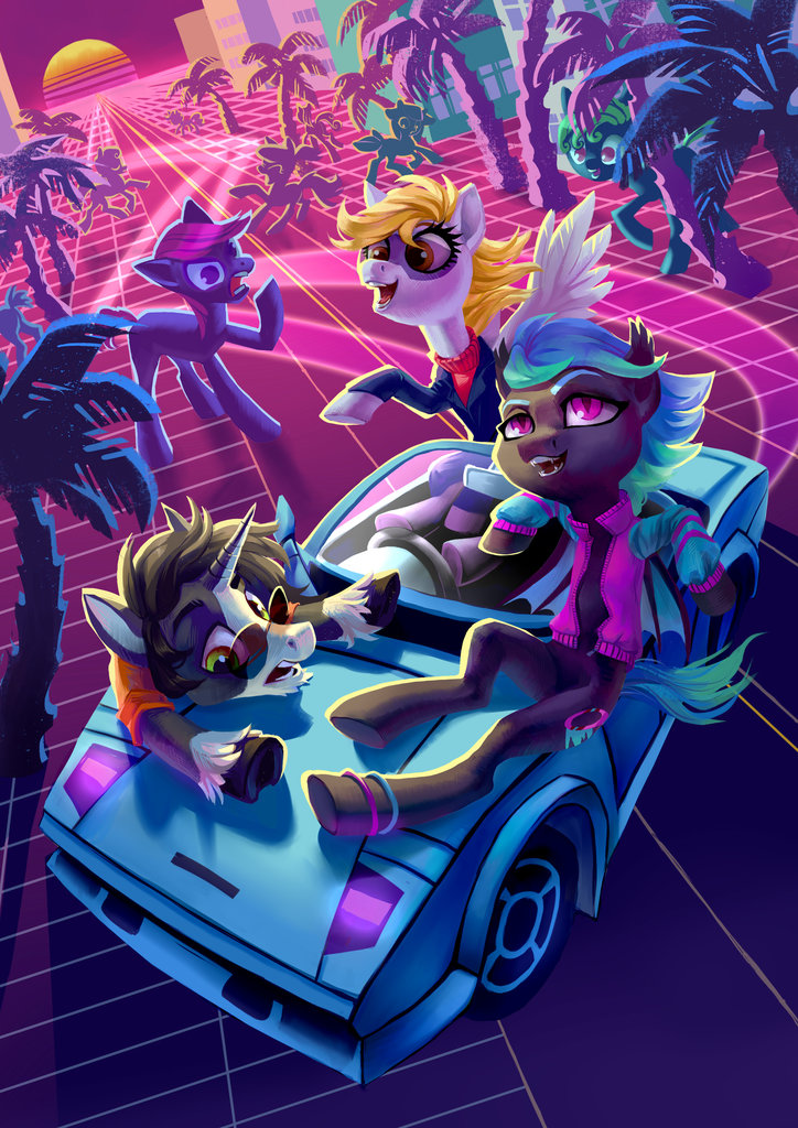 #1661558 - safe, artist:holivi, derpy hooves, oc, oc:moondrive, oc ...