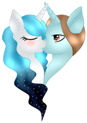 Size: 695x989 | Tagged: safe, artist:cindystarlight, oc, oc only, oc:blue moon, oc:james, alicorn, pony, female, kissing, male, mare, simple background, straight, transparent background