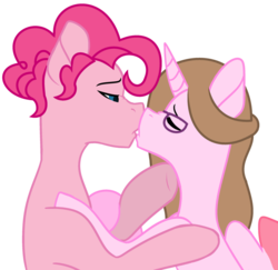 Size: 1024x996 | Tagged: safe, artist:cindystarlight, pinkie pie, oc, oc:cindy, alicorn, pony, g4, bubble berry, canon x oc, female, glasses, kissing, male, mare, rule 63, simple background, stallion, straight, transparent background