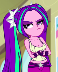 Size: 800x994 | Tagged: safe, edit, edited screencap, editor:ah96, screencap, aria blaze, equestria girls, g4, my little pony equestria girls: rainbow rocks, breast edit, breasts, cleavage, cropped, female, looking at you, pigtails, resting bitch face, sexy, solo, twintails