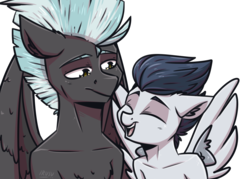 Size: 3500x2500 | Tagged: safe, artist:lrusu, rumble, thunderlane, pegasus, semi-anthro, g4, brothers, colt, duo, duo male, eyes closed, foal, high res, male, open mouth, siblings, simple background, stallion, transparent background