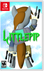Size: 692x1121 | Tagged: safe, edit, editor:mega-poneo, oc, oc only, oc:littlepip, pony, unicorn, fallout equestria, 3d, bayonetta, bipedal, blaster, clothes, fanfic, fanfic art, female, gun, handgun, hoof hold, hooves, jumpsuit, little macintosh, mare, moon, nintendo switch, optical sight, parody, pipbuck, revolver, solo, source filmmaker, text, vault suit, video game, weapon