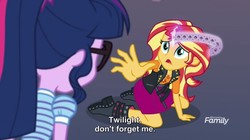Size: 686x385 | Tagged: safe, screencap, sci-twi, sunset shimmer, twilight sparkle, equestria girls, equestria girls series, forgotten friendship, g4, discovery family logo, feels, memory loss, memory ribbon, subtitles, tearjerker