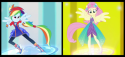 Size: 1476x675 | Tagged: safe, screencap, fluttershy, rainbow dash, equestria girls, equestria girls specials, g4, my little pony equestria girls: better together, my little pony equestria girls: forgotten friendship, female, ponied up, super sentai stance