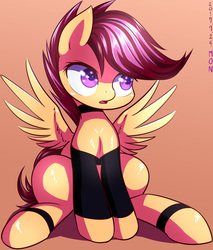 Size: 725x850 | Tagged: safe, artist:tangankittentail, scootaloo, pegasus, pony, g4, cute, female, filly, solo, spread wings, wings