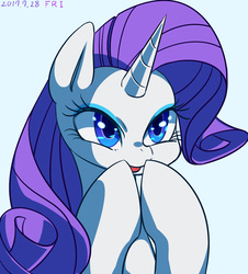 Size: 700x775 | Tagged: safe, artist:tangankittentail, rarity, pony, unicorn, g4, blue background, cute, female, looking at you, mare, raribetes, simple background, smiling, solo