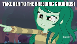 Size: 947x540 | Tagged: safe, edit, edited screencap, screencap, wallflower blush, equestria girls, equestria girls series, forgotten friendship, g4, caption, clothes, discovery family logo, female, image macro, imminent impregnation, implied sex, meme, pointing, solo
