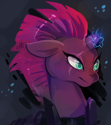 Size: 1134x1279 | Tagged: safe, artist:cherivinca, tempest shadow, pony, unicorn, g4, my little pony: the movie, broken horn, colored pupils, eye scar, female, horn, mare, scar, solo, sparking horn
