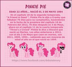 Size: 1878x1767 | Tagged: safe, pinkie pie, g4, age, facebook, spanish, text, translated in the comments