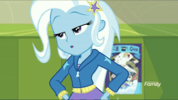 Size: 600x338 | Tagged: safe, screencap, trixie, equestria girls, equestria girls series, forgotten friendship, g4, animated, clothes, female, solo, talking