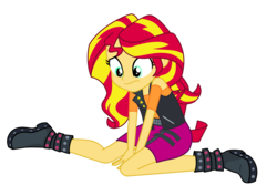 Size: 15000x10000 | Tagged: safe, artist:sunshi, sunset shimmer, equestria girls, equestria girls specials, g4, my little pony equestria girls: better together, my little pony equestria girls: forgotten friendship, absurd resolution, amnesia, boots, clothes, confused, cute, female, high heel boots, jacket, leather jacket, shirt, shoes, simple background, skirt, solo, transparent background, vector, vest