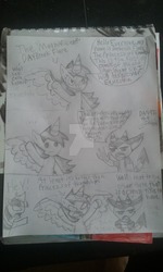 Size: 1024x1707 | Tagged: safe, artist:tobiisabunny, twilight sparkle, oc, oc:dante the savage imp, oc:daybreak flare, g4, annoyed, black and white, comic, grayscale, monochrome, traditional art, unamused