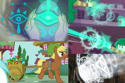 Size: 3072x2048 | Tagged: safe, edit, edited screencap, screencap, lyra heartstrings, quarter hearts, sunset shimmer, wallflower blush, earth pony, pony, equestria girls, equestria girls specials, flutter brutter, g4, my little pony equestria girls: better together, my little pony equestria girls: forgotten friendship, cart, comparison, cropped, female, gem, high res, link, magic, magic circle, male, mare, memory, memory stone, mirror of twilight, ponified, reference, runes, rupee, sheikah stone, smiling, smirk, solo focus, stallion, the legend of zelda, the legend of zelda: twilight princess, trotting, written equestrian