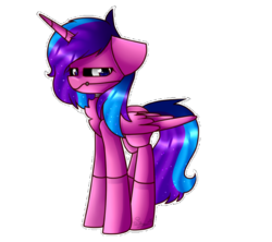 Size: 654x582 | Tagged: dead source, safe, artist:midnight-star104, oc, oc only, oc:melody aurora, alicorn, pony, robot, robot pony, alicorn oc, animatronic, female, five nights at freddy's, offspring, parent:flash sentry, parent:twilight sparkle, parents:flashlight, simple background, solo, transparent background