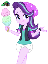 Size: 1200x1615 | Tagged: safe, artist:lifes-remedy, artist:mlpcutepic, edit, starlight glimmer, equestria girls, equestria girls specials, g4, my little pony equestria girls: mirror magic, beanie, clothes, diaper, diaper edit, female, fetish, food, hat, ice cream, non-baby in diaper, poofy diaper, shirt, simple background, smiling, solo, starlight diaper, that human sure does love ice cream, that pony sure does love ice cream