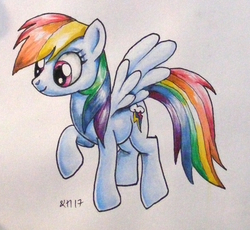 Size: 869x800 | Tagged: safe, artist:andpie, rainbow dash, pegasus, pony, g4, female, mare, raised hoof, simple background, solo, traditional art, white background