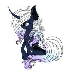 Size: 1470x1388 | Tagged: safe, artist:galaxyswirlsyt, oc, oc only, oc:shimmering moon, alicorn, bat pony, bat pony alicorn, pony, alicorn oc, bat wings, blushing, curved horn, ear fluff, female, horn, jewelry, mare, necklace, simple background, sitting, solo, transparent background