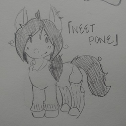 Size: 3120x3120 | Tagged: safe, artist:shpace, oc, oc only, oc:floor bored, earth pony, pony, blushing, clothes, ear piercing, high res, hoodie, messy mane, piercing, socks, traditional art