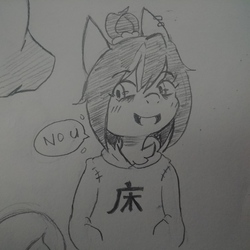 Size: 3120x3120 | Tagged: safe, artist:shpace, oc, oc only, oc:floor bored, blushing, bun, chest fluff, clothes, cute, ear piercing, grin, high res, hoodie, no u, piercing, smiling, solo, traditional art