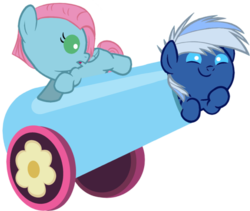 Size: 486x411 | Tagged: safe, artist:princess sparkly cuddler, oc, oc only, oc:jewel, oc:lunacy, pegasus, pony, bad idea, colt, female, filly, foal, male, party cannon, pony cannonball, simple background, this will end in pain, transparent background, young