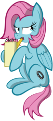 Size: 960x2181 | Tagged: safe, artist:miroslav46, oc, oc only, oc:jewel, pegasus, pony, annoyed, female, notepad, pencil, simple background, sitting, solo, transparent background