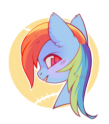 Size: 1829x2081 | Tagged: safe, artist:lispp, rainbow dash, pegasus, pony, g4, abstract background, bust, ear fluff, female, looking back, mare, multicolored hair, portrait, simple background, smiling, solo