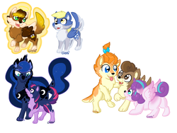 Size: 1024x768 | Tagged: safe, artist:usagi-zakura, derpy hooves, pound cake, princess flurry heart, princess luna, pumpkin cake, twilight sparkle, wolf, g4, cake twins, chest fluff, chibi angel doctor, my little wolf, simple background, species swap, tongue out, white background