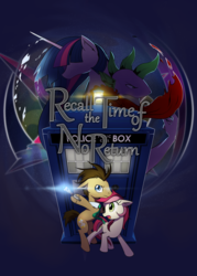 Size: 1024x1429 | Tagged: safe, artist:gashiboka, doctor whooves, roseluck, spike, time turner, twilight sparkle, alicorn, dragon, earth pony, pony, comic:recall the time of no return, g4, cover, doctor who, older, sonic screwdriver, tardis, the doctor, twilight sparkle (alicorn)
