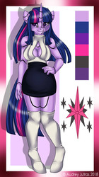 Size: 950x1700 | Tagged: safe, artist:fur-what-loo, twilight sparkle, android, gynoid, robot, unicorn, anthro, g4, breasts, cleavage, clothes, female, solo, twibot
