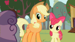 Size: 480x268 | Tagged: safe, screencap, apple bloom, applejack, daisy, flower wishes, fluttershy, lily, lily valley, pinkie pie, rainbow dash, rarity, roseluck, scootaloo, spike, sweetie belle, tank, twilight sparkle, earth pony, pony, g4, may the best pet win, season 2, sisterhooves social, the cutie pox, the mysterious mare do well, animated, background pony, carousel boutique, flower trio, golden oaks library, hub logo, hug, ponyville, sugarcube corner, sweet apple acres, the hub
