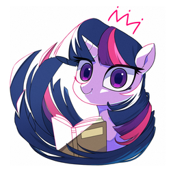 Size: 1000x1000 | Tagged: dead source, safe, artist:9seconds, twilight sparkle, pony, g4, book, female, looking at you, mare, smiling, solo