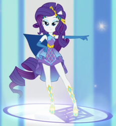 Size: 900x975 | Tagged: safe, screencap, rarity, equestria girls, equestria girls specials, g4, my little pony equestria girls: better together, my little pony equestria girls: forgotten friendship, clothes, cropped, dress, female, lidded eyes, looking at you, ponied up, smiling, smirk, solo, super sentai stance, transformation