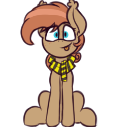 Size: 1000x1000 | Tagged: safe, artist:claudearts, oc, oc only, oc:nisha, bat pony, :p, clothes, cute, female, filly, freckles, scarf, silly, simple background, sitting, solo, tongue out, transparent background