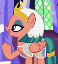 Size: 566x621 | Tagged: safe, screencap, somnambula, pegasus, pony, g4, shadow play, cropped, female, headdress, mare, raised hoof, solo